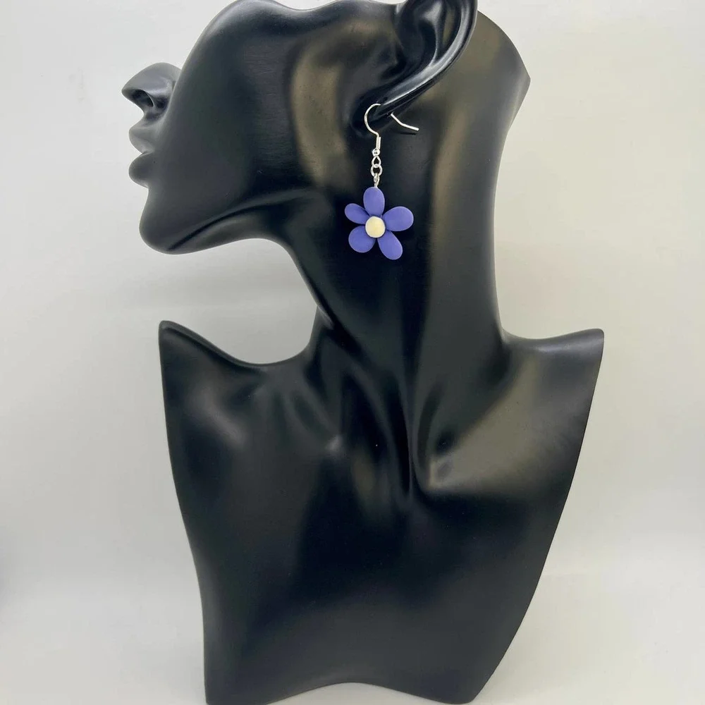 Ribbon Earrings - Bow Earrings - Flower Earrings - Indigo Blue Clay Earrings